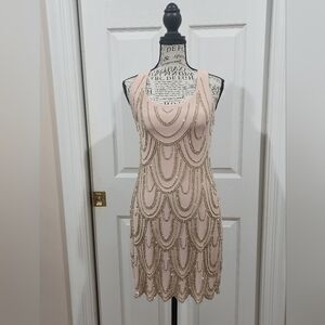 Chic Beaded Mini Dress in Blush by Aqua